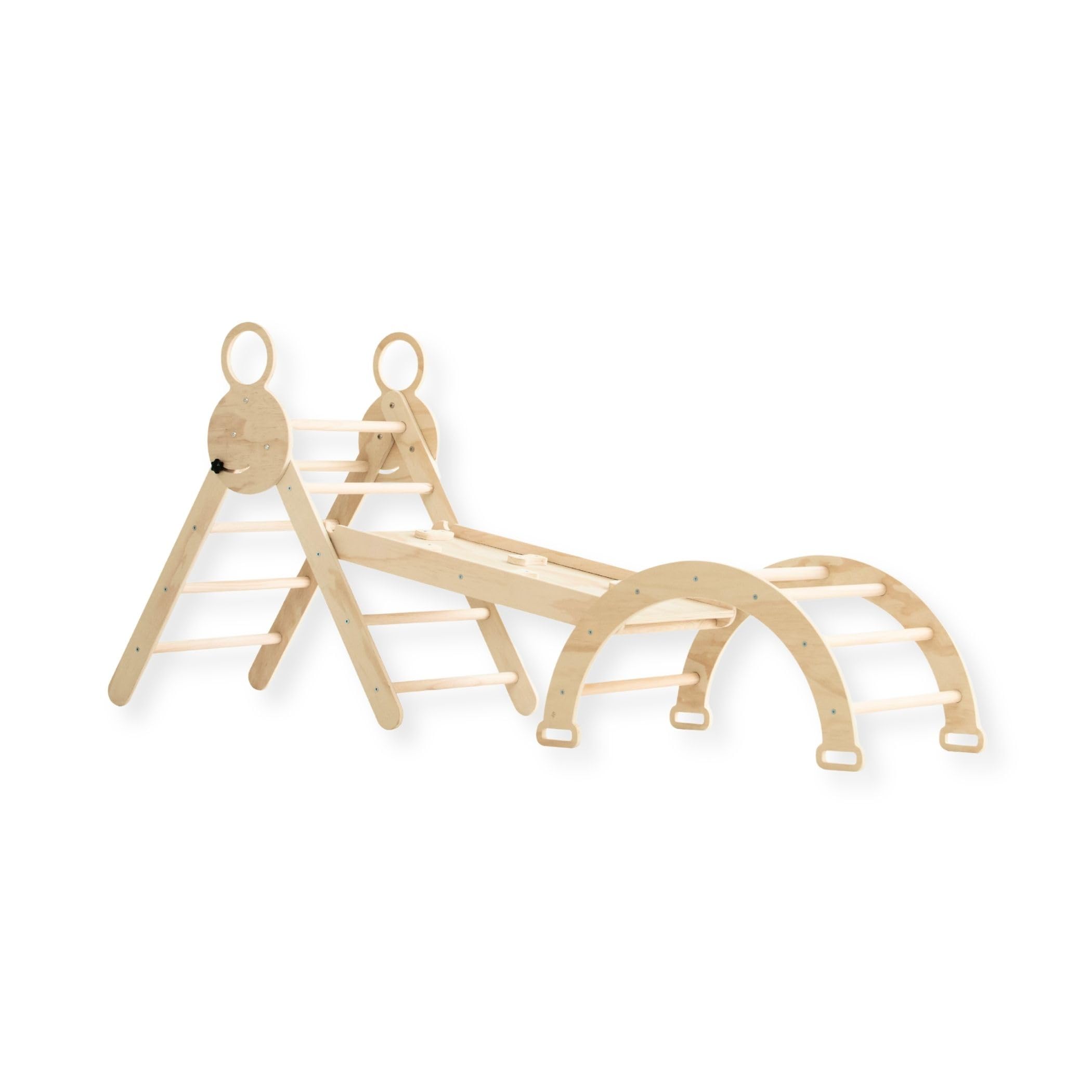 Mini Estructura de Escalada – Arco de Escalada y Rampa con Tobogán – Gimnasio Montessori de Interior – 176x47x82 cm – Natural