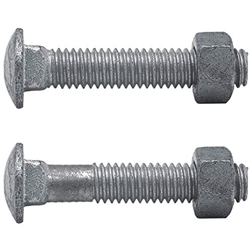 Image of Carriage Bolts 3 /8-16 x 2: w /Nuts Galvanized Bulk Carriage Bolt ~ Coarse Thread (2 inches Long) (100 Pieces) - Chain Link Fence Carriage Bolt w /Nuts