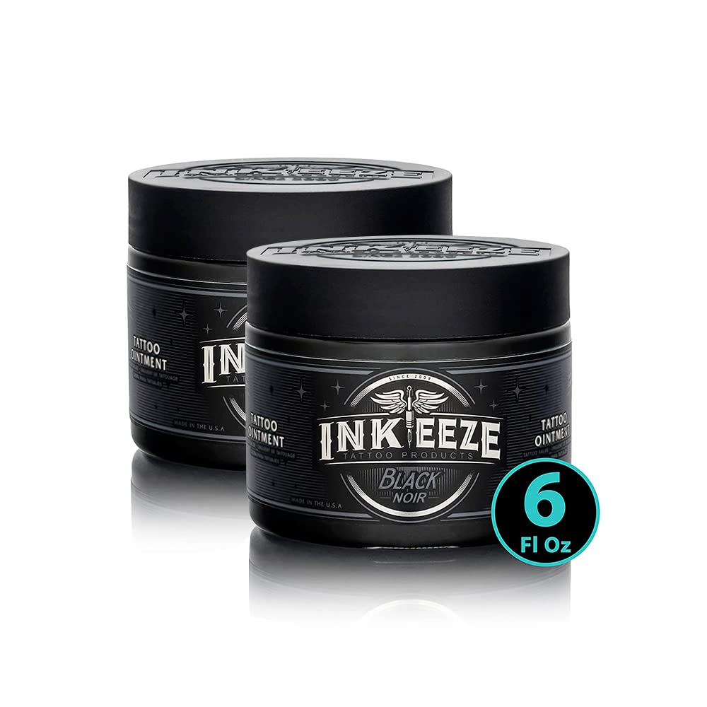 INK-EEZE Black Tattoo Ointment Bundle 2-Pack, For Artists and Aftercare, Petroleum Free, Cruelty Free, Made in USA, 2-Pack 6oz Jars