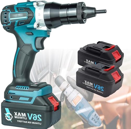 Pistola remachadora automática portátil | Juego de herramientas remachadoras eléctricas inalámbricas para tuercas M3, M4, M5, M6, M8, M10, M12, herramienta de remachado ciego con potencia ajustable