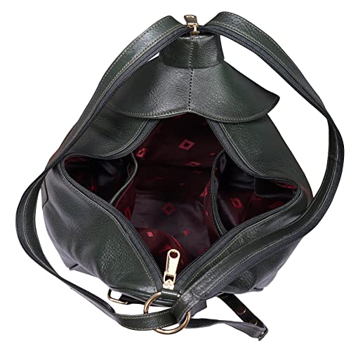Image of RICHSIGN LEATHER ACCESSORIES 2 In1 Full Grain Natural Leather Backpack & Shoulder Handbags For Women Office (Dimension-L-9 X H-12 X W- 5 Inch) Weight- 0.6 KG / 600 GR.