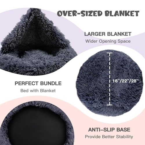 Image of Himax Dog Beds for Large Dogs, Donut Dogs Beds with Blanket Attached, Calming Dog Bed Washable (20 inch /26 inch /35 inch) Grey
