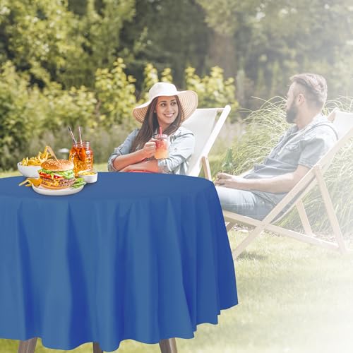 Image of Party Dimensions Blue Disposable Plastic Tablecloth for Round Tables (36 Pack) Table Cloths for Parties, Events & Weddings, Indoors & Outdoors, 84 inches, Plastic Table Cover