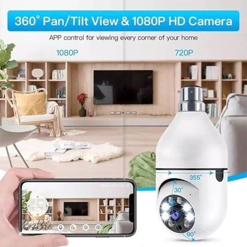 Dr Vison Wi-Fi Camera CCTV Camera 1080p Wireless PTZ Bulb Shape V380 Pro | Indoor 360° Smart Home Security Camera Light Vision 24x7 Continuous... - Image 3