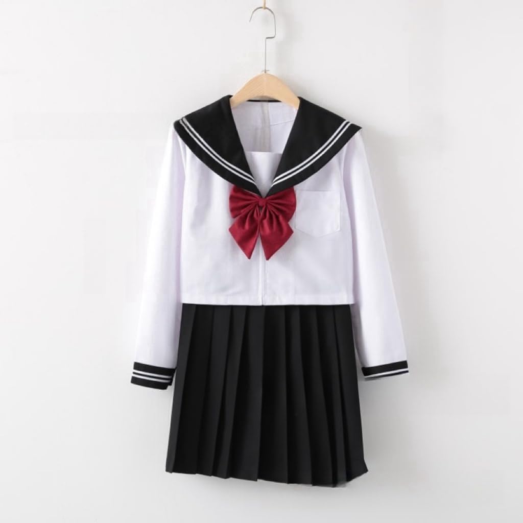 Tout neuf Uniforme JK de Marin Japonais Classique Uniforme Scolaire Fille Marin Convient aux Filles,Chemise + jupe plissée + noeud papillon rouge