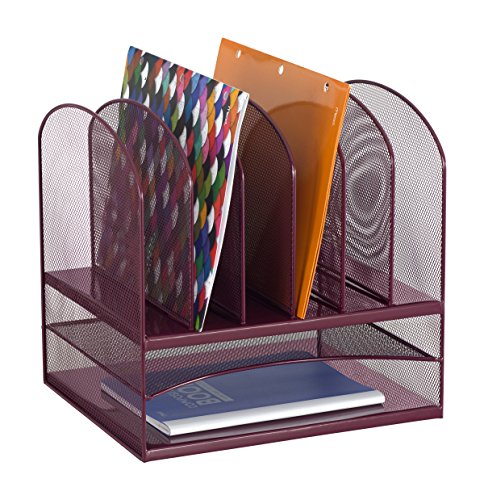 Safco Products Onyx Mesh 2 Tray/6 Sorter Desktop Organizer 3255WE, Wine Powder Coat Finish, Durable Steel Mesh Construction, Space-saving Functionality