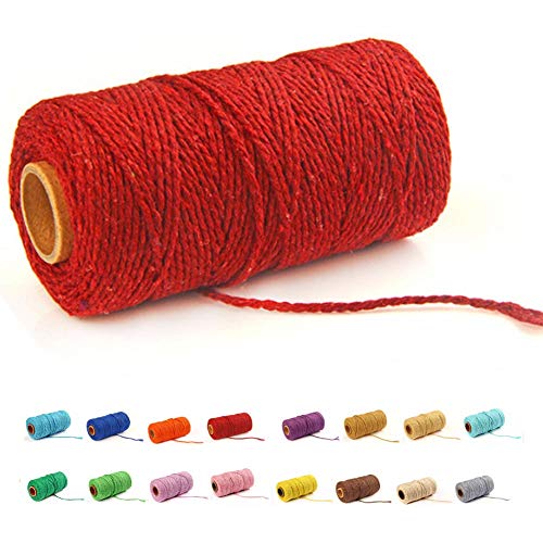 (109 Yards/1.5mm/35 Colors Optional) Macrame Cord Craft Macram Cotton Baker Twine Craft Making Knitting Cord Rope DIY Wedding Decor Supply Christmas Wrapping String Rope (Red&1.5mm)