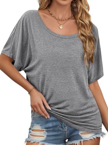 Image of Hilinker Womens Sexy Off The Shoulder Tops Short Batwing Sleeve T Shirt Oversized Casual Tee