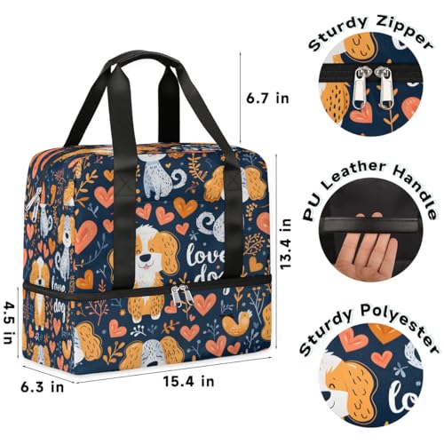 Dogs Love Heart Travel Duffel Bag Dry Wet Separated Sports Tote Travel Duffle Bag Gym Workout Bag Women Travel Duffel Bag for Women, Travel, Gym, Work3