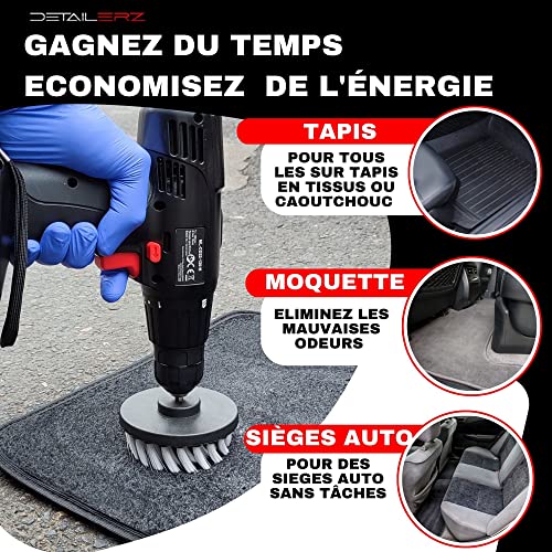 Brosse Nettoyage Voiture pour Le Nettoyage Tapis, siège, Moquette, kit Nettoyage Voiture, Brosse rotative Blanche Douce à Poils Souples Premium Brosse Nettoyage perceuse pour detailling Auto – Image 3