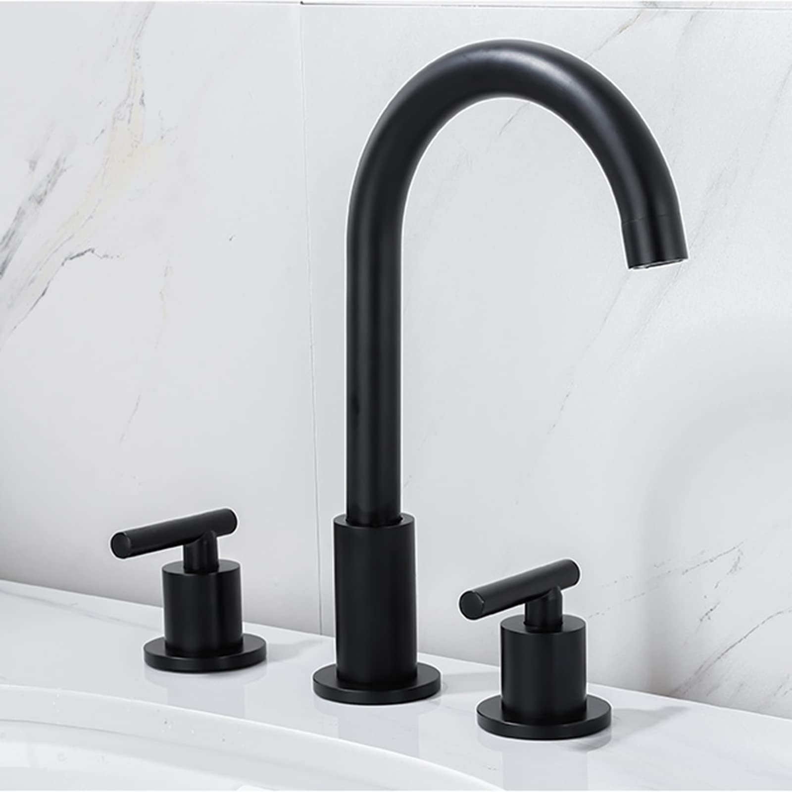 Mezclador Caliente y Frío de la Manija Doble Grifo Baño Vintage Caño Alto Grifo de Lavabo de Baño 3 Orificios,Cromo-A