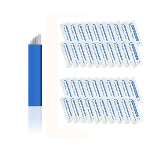 Pinkiou 50 Piezas de Agujas Desechables de Microblading Cejas Pinkiou 12Pin para Plumas de Tatuaje de Cejas Cuchillas de Tatuaje de Cejas Para Pluma de Microblading