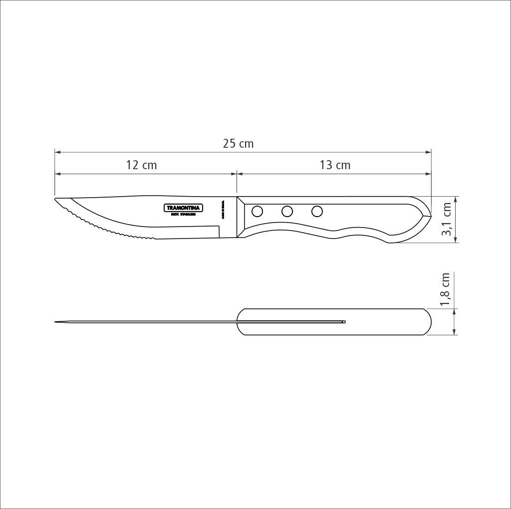 Tramontina - Couteaux à steak Jumbo. 6pcs inox et bois.