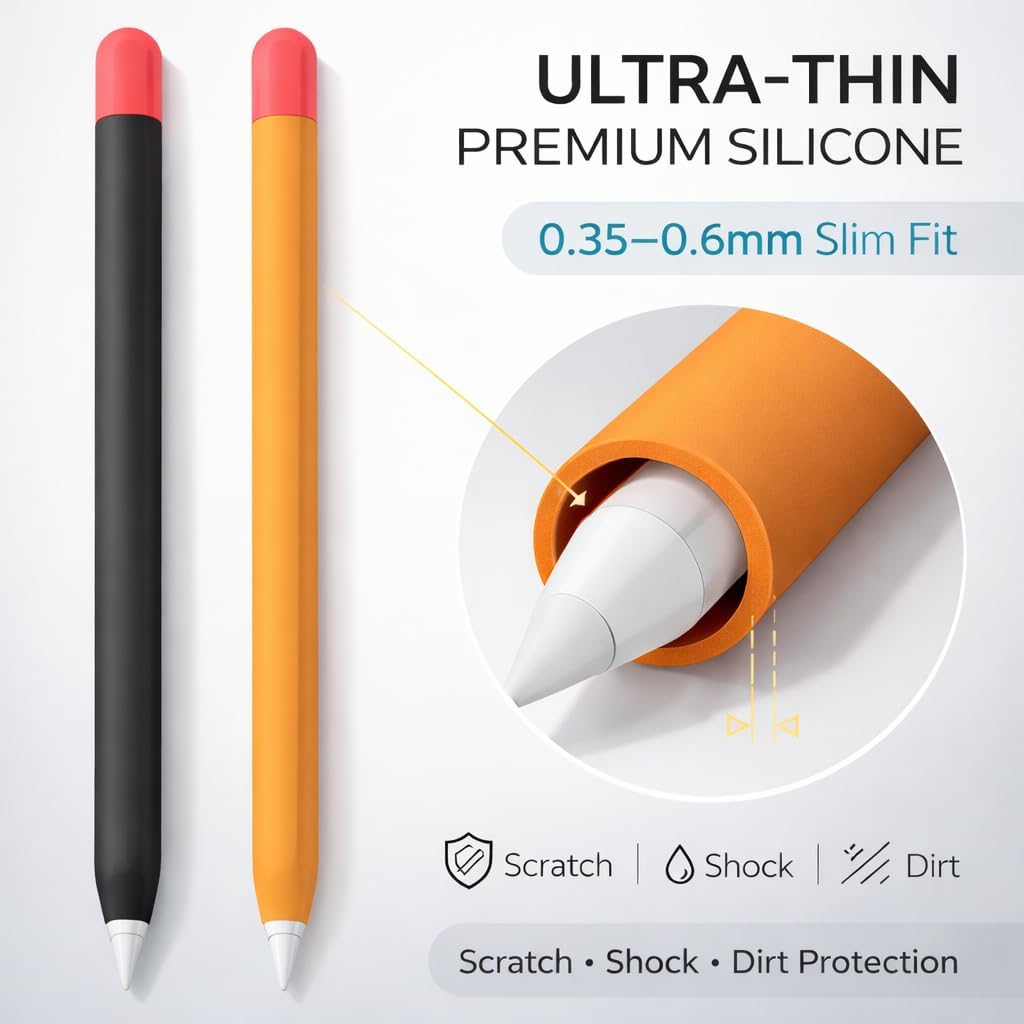 Mizi (2 Pack) Case for Apple Pencil 2nd Generation & Apple Pencil Pro (2024) Cover Premium Silicone Sleeve Skin, USB Charging/Double Tap & Attaching Magnetically - (Black/Orange)