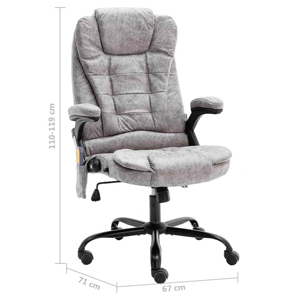Krzesło biurowe z funkcją masażu i ogrzewaniem, jasnoszary, metalowy stelaż z regulacją wysokości, z kółkami i podłokietnikami, ergonomiczne krzesło obrotowe do biura, domowego biura i komfortu