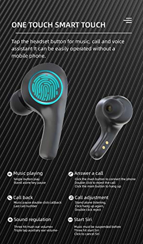 XFTOPSE Fones de Ouvido Sem Fio com Microfone Preto, TWS Intra-Auricular Bluetooth 5.0, Fone de Ouvi