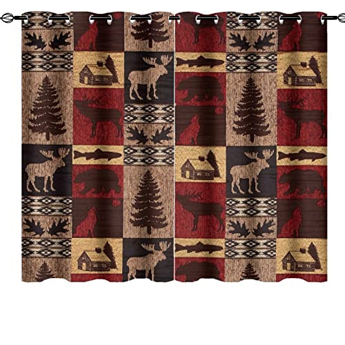 fucyBu Rustic Black Bear Curtains,Vintage Farmhouse Cabin Elk Tree Plaid Blackout Curtains for Bedroom - Grommet Thermal Insulated Room Darkening Curtains for Living Room,72x63in by fucyBu - Used condition - US$41.51