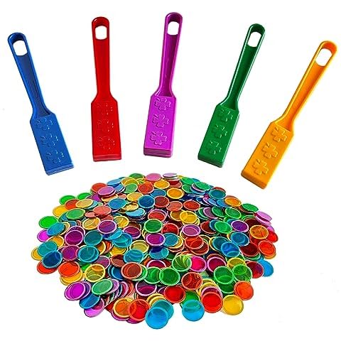 SEETOOOGAMES Magnetic Wand Bingo Chip Set - 500 Metal Chips with 5 Pack Magnet Wands for Classroom, Science Learning, Counting, Family Game Night Activities Cover