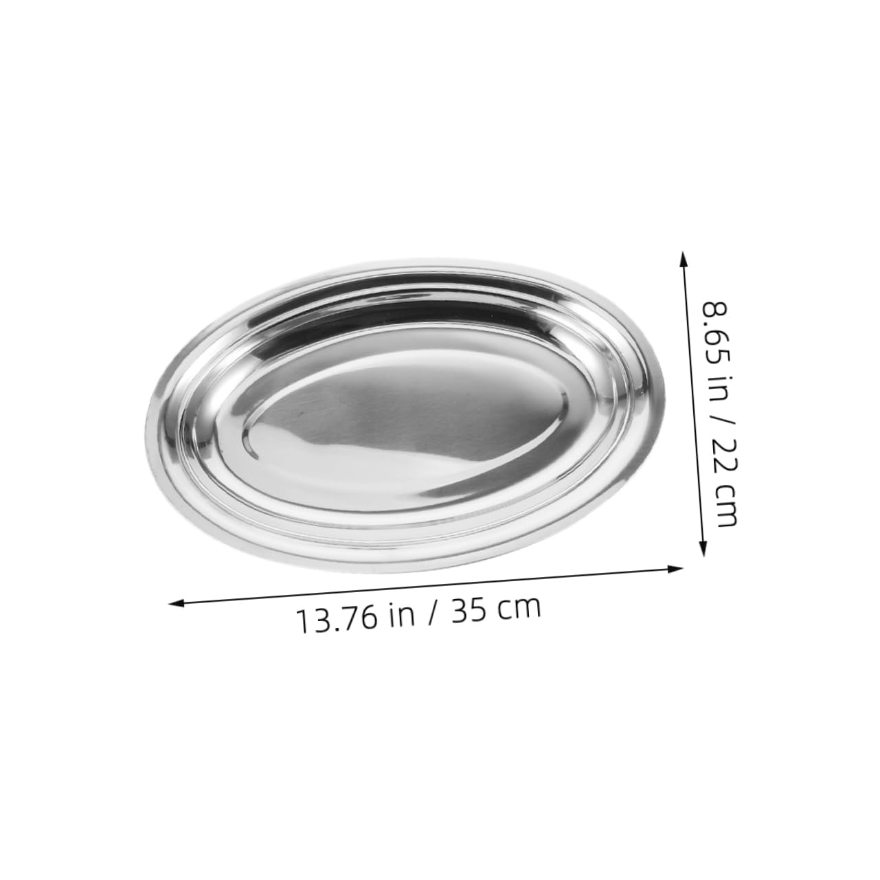 6 Platos Ovalados de Acero Inoxidable Pulido para Servir Pescado | 35 Cm, Acabado Plateado, Uso en Postres y Comidas Diarias, Fácil Limpieza