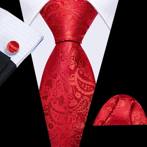 Image of YOHOWA Mens Ties Set Wedding Paisley Neckties with Handkerchief Cufflinks Formal Business