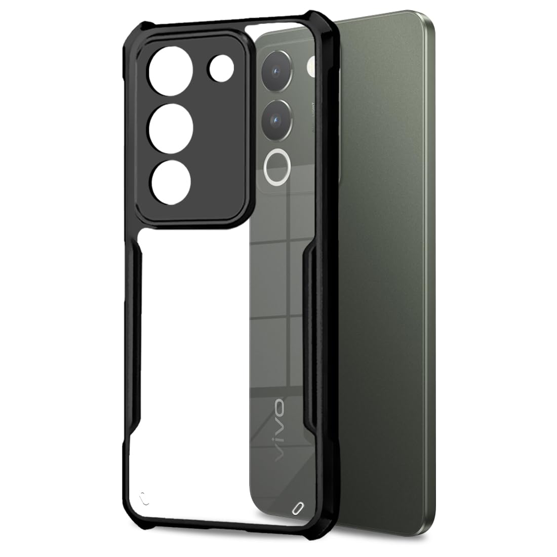 Fashionury Ultra-Hybrid Crystal Clear Back Cover Case for Vivo Y200 5G | Total Camera Protection | Shockproof Design | Transparent Back (PC & TPU) Vivo Y200 5G (Black Bumper) (B0CNPK2X4W) Amazon Price History, Amazon Price Tracker