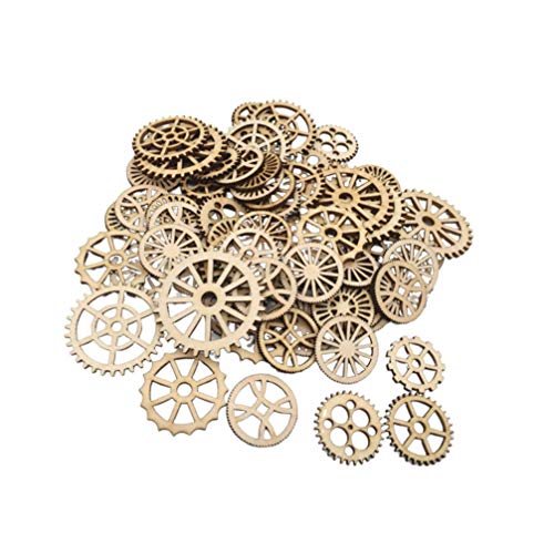 Happyyami 50pcs Wooden Gear Wheels Decoration Wooden Slices Wooden Decoration Wooden Cutouts Gift Tags DIY Art Crafts (Mixed Style)