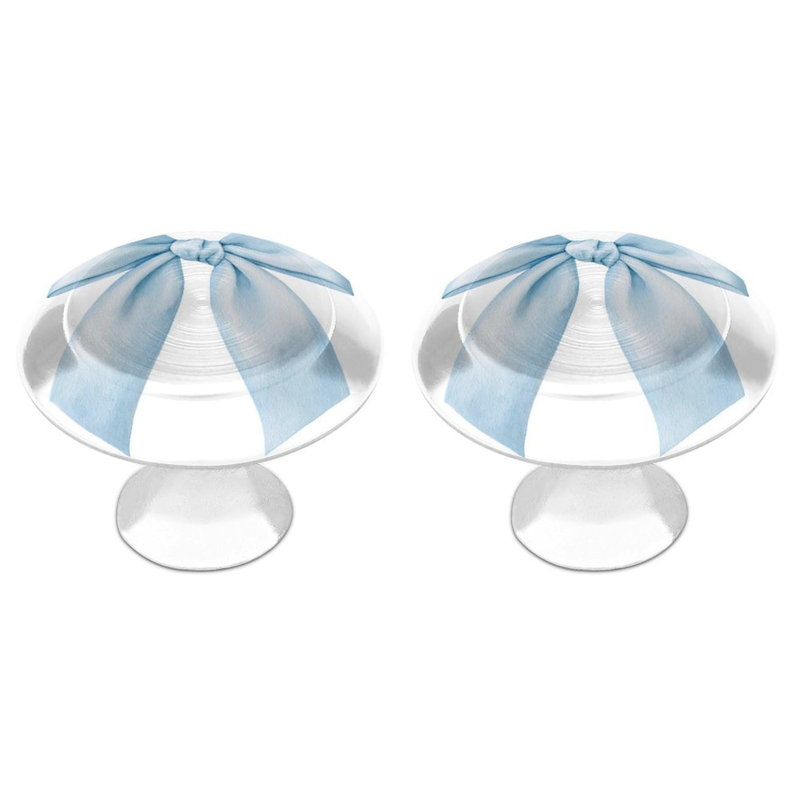 Jubonexis White Pale Blue Satin Ribbon Bow Feminine Aesthetic Round Drawer Cabinet Knobs Handles With Screws,2 Pcs, Drawer Dresser Knob Pulls Decor For Wardrobe Cupboard Home Office Kitchen