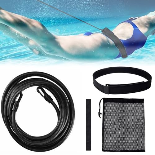 Swim Training Guinzaglio,4m Elastico Nuoto,Cintura di Nuoto per Piscine,Cinture da Piscina Regolabile,Fascia di Resistenza per Il Nuoto,Adatto Bambini e Adulti per Godersi Il Divertimento in Piscina