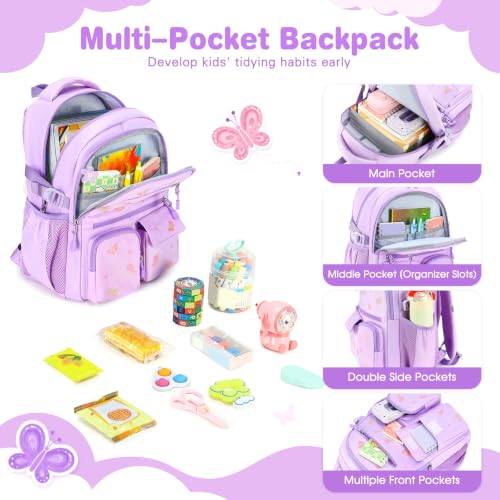 Image of DIGOBAY Backpack for Girls 6-8, 3PCS Embroidery Toddler Girls Backpack with Lunch Bag Pencil Case, 15.7 inch Kids School Bookbag for Preschool Kindergarten Elementary Daycare Backpacks, Purple Butterfly