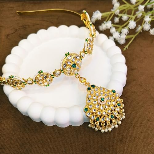 UrbanLuk Ethnic Kundan Hairband Green - Image 2