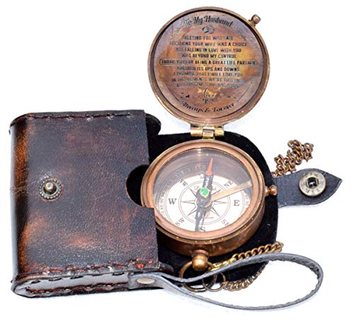 Brújula magnética vintage con estuche de cuero o madera miniatura 3