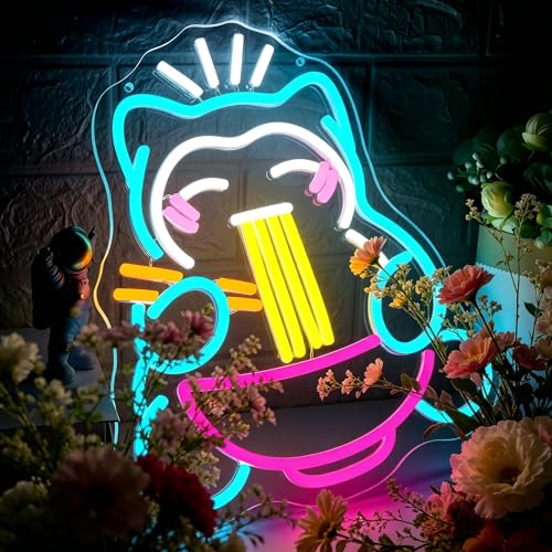 Image of Ramen Neon Sign for Wall Decor Ramen Neon Light for Man Cave Dimmable Cartoon Cute Bear Noodle LED Light Up Sign For Restaurant Home Bar Kitchen Dinning Room Cafe Birthday Gifts Size 13.7*12.1In(P339)