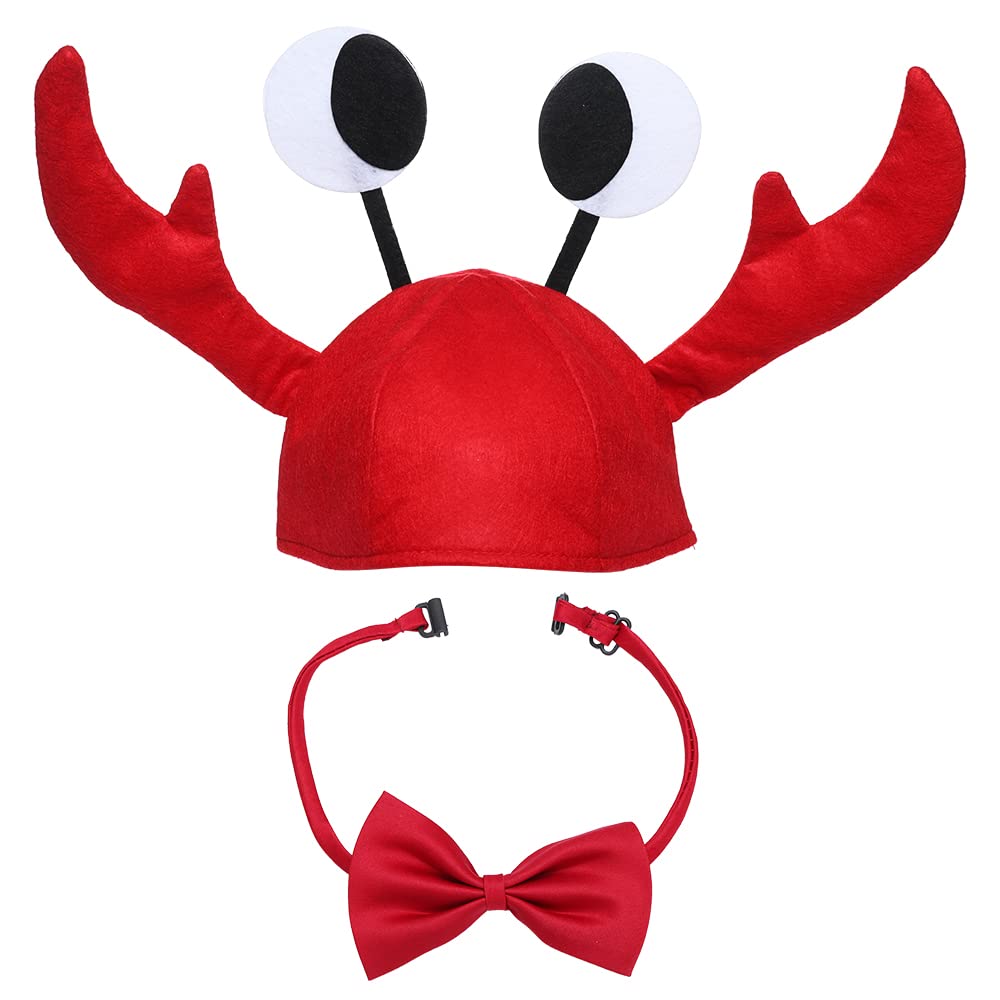 Crab Lobster Hat, Adjustable Red Crab Lobster Hat Costume Fancy Hats + Red Wine Bow Tie,Party Cap Funny Animal Fancy Dress Hats for Halloween Christmas Easter Party Decoration Adult Boys Girls