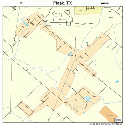 Large Street & Road Map of Pleak, Texas TX Printed poster size wall