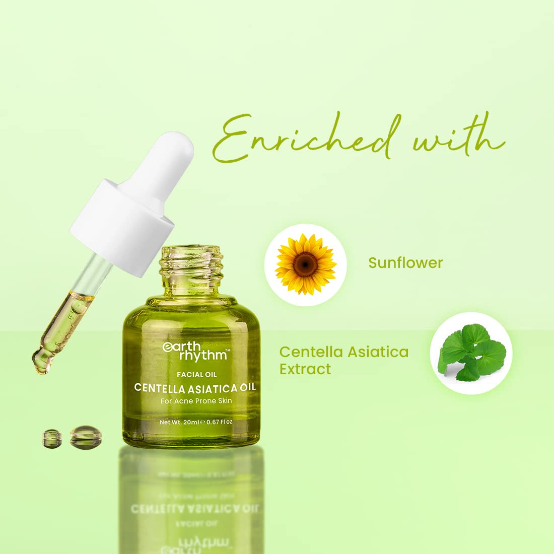 Earth Rhythm Centella Asiatica Face Oil for Acne prone skin, 20 ml (Pack of 1) - Image 3
