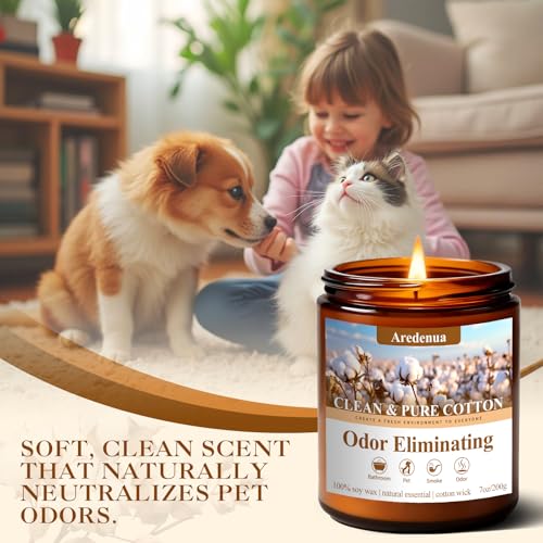 Image of Clean & Pure Cotton Odor Eliminating Candles | Eliminates 95% of Pet, Smoke, Food, and Other Smells - 7 oz Soy Candle for Home Scented - Air Freshing Scented Candles, Up to 50 Hour Burn Time