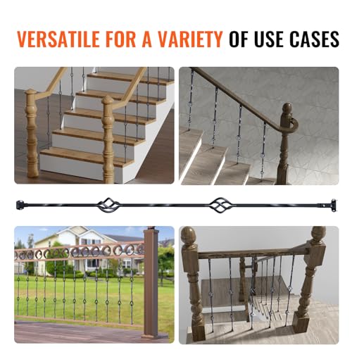 VEVOR Staircase Metal Balusters, 44'' x 1/2" Galvanized Steel Decorative Banister Spindles, 10 Pack Deck Baluster with Hollow Double Baskets, Spiral Stair Railing with Shoes & Screws by VEVOR - Image 6