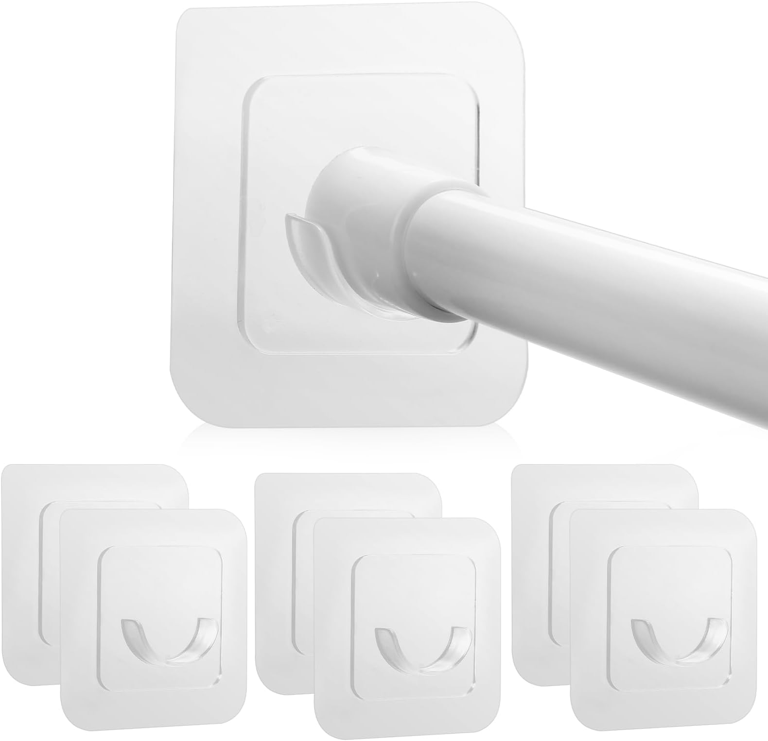 Adhesive Curtain Rod Holder, Goowin Tension Rod Holder, No Drilling Transparent Small Tension Rod Bracket (Only for Tension Rods Within 1" Diameter at Both Ends) (6 Pack)