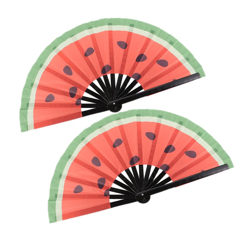 2piezas Abanico Plegable de Mano Estilo Japonés Unidades Diseño de Sandía para Fiestas de Verano y Eventos Festivos