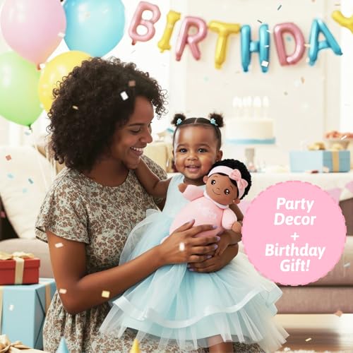 Image of OUOZZZ Soft Black Baby Dolls for Girls - First African American Baby Dolls Multicultural Plush Rag Doll Sleeping Cuddle Buddy Doll Toy for Kids 10 inch