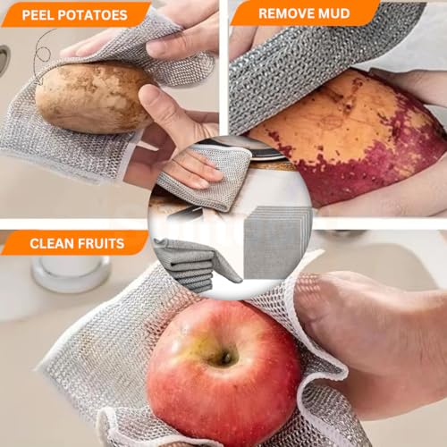 Image of Solitude 5 Non-Scratch Wire Dishcloth, Multipurpose Wire Dishwashing Rag for Wet and Dry, Easy Rinsing, Reusable for Kitchen