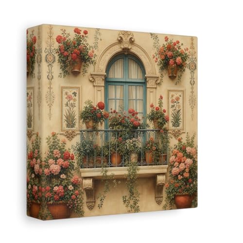 Impression sur toile balcon fleuri tableau haut de gamme 15x15 cm