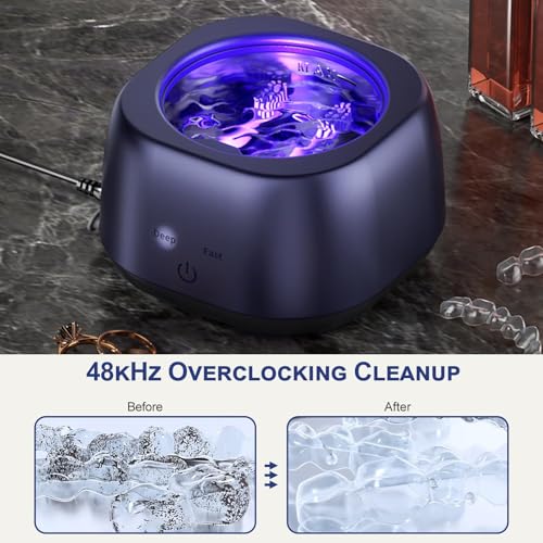 Image of Ultrasonic Retainer Cleaner Machine 48kHz Denture Cleaning Pod, 280ML Dental Deep Cleaning Pod for Dentures, Aligners, Invisalign, Mouth Guards, Night Guards, Jewelry, Toothbrush (blue)
