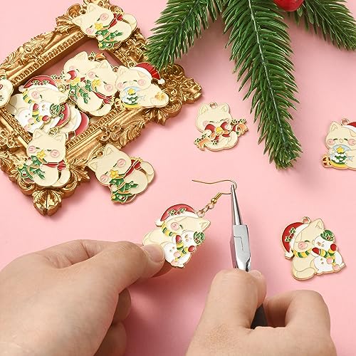 Stiesy 20Pcs 4 Styles Christmas Hat Cat Charms Pendants Enamel Kitten with Christmas Tree Snowman Dangle Charms for Jewellry Making DIY Bracelets Crafting - Image 4