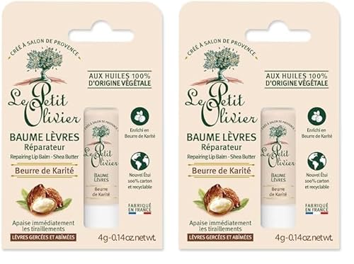 LE PETIT OLIVIER - Baume Lèvres Réparateur - Beurre De Karité - Répare & Apaise - Lèvres Gercées Et Abîmées - Huiles 100% D'Origine Végétale - Fabriqué en France - 4 g (Lot de 2)