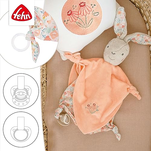 Fehn Schmusetuch Baby Spielzeug Hase - Schnuffeltuch für Neugeborene - Kuscheltier mit Schnuller Befestigung - Einschlafhilfe Handpuppe - Kuscheltuch Schlaftier für Babys und Kleinkinder ab 0+ Monaten