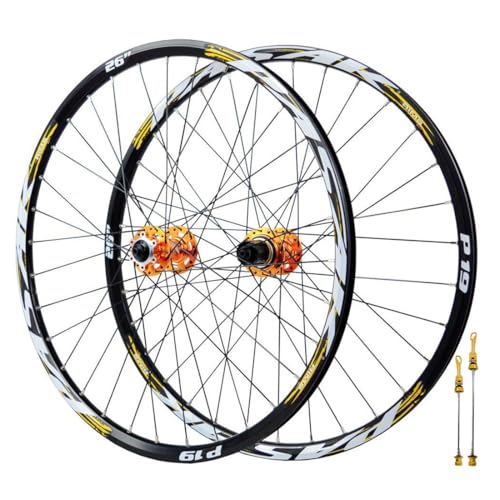 26' 27,5' 29' Juego De Ruedas Bicicleta De Montaña Freno De Disco Rueda MTB Ultraligeras Llanta De Aleación De Aluminio 32H Delantera 100mm Trasera 135mm QR, para Cassette 7-12s(Gold,27.5'')