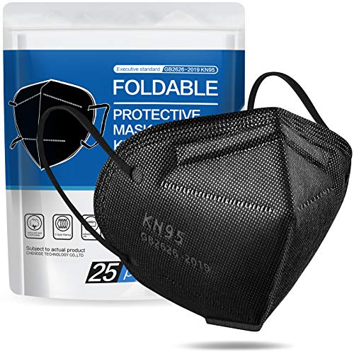 KN95 Disposable Face Mask - 25 Pack Black KN95 Masks 5-Ply Protection Against PM25 Dust Pollen and Haze-Proof Black