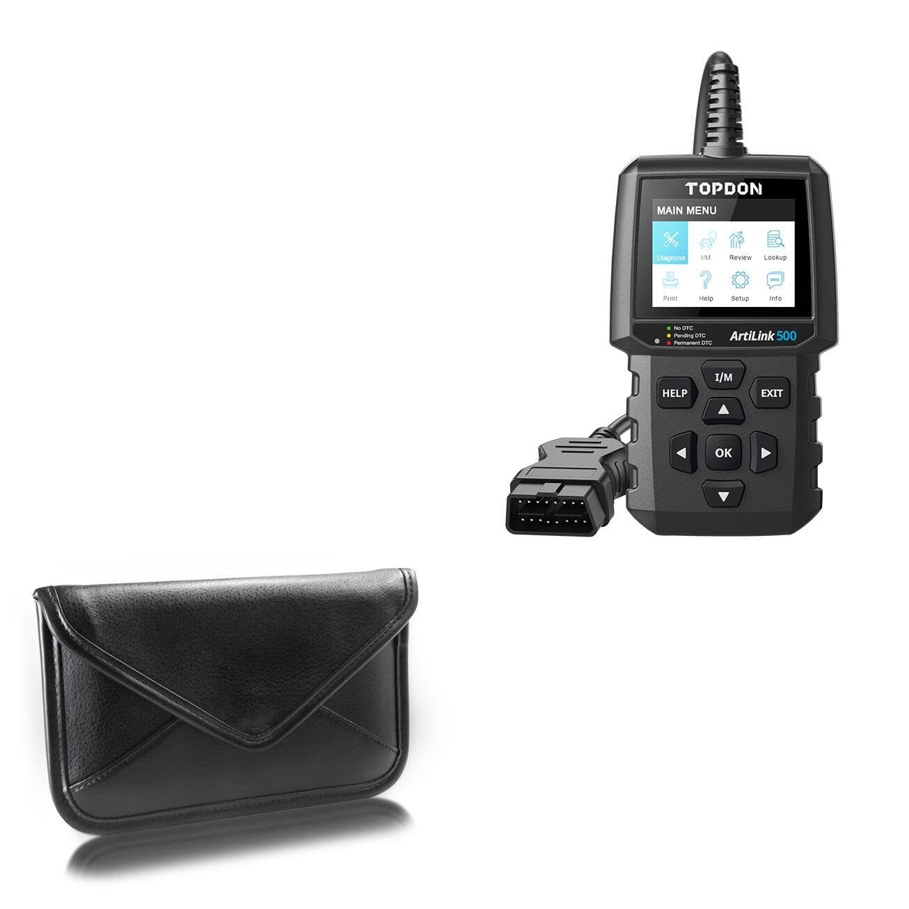 BoxWave Case Compatible with Topdon Artilink 500 (2.8 in) - Elite Leather Messenger Pouch, Synthetic Leather Cover Case Envelope Design - Jet Black