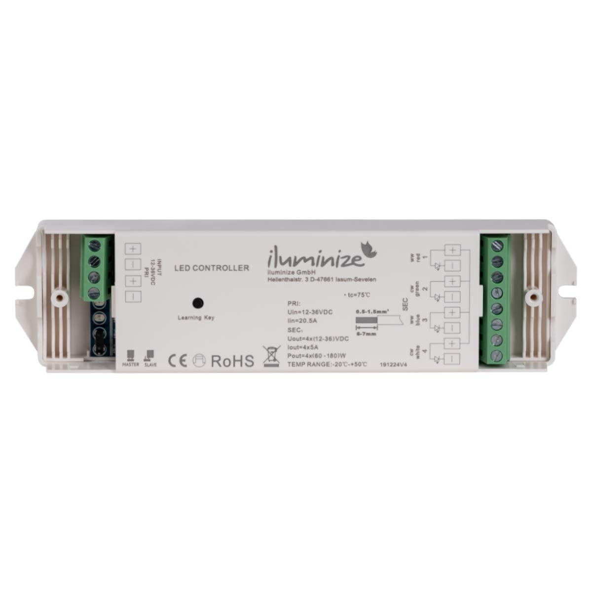 Controller wireless a LED da 750 Hz, 4 da 5 A, RGBW/RGB7Duoweiß, 12 V-36 V, per dimmerare e controllare strisce a LED e lampade a LED a corrente continua